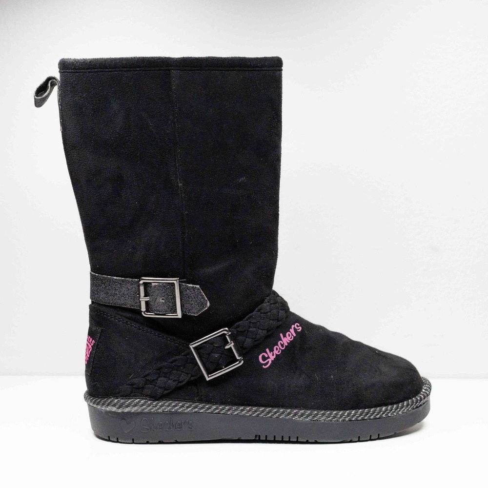 SKECHERS Toasty Toes Black Pink Fleece Lined Winter Boots Youth Girls Sz 2